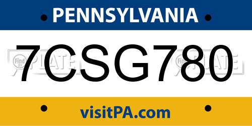 7CSG780 Pennsylvania License Plate