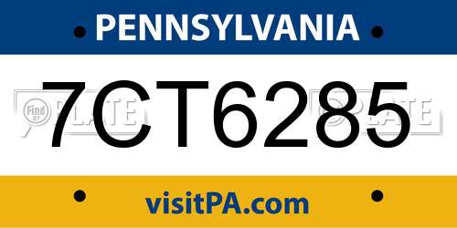 7CT6285 Pennsylvania License Plate