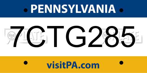 7CTG285 Pennsylvania License Plate