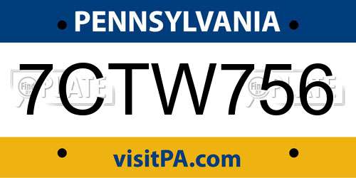 7CTW756 Pennsylvania License Plate
