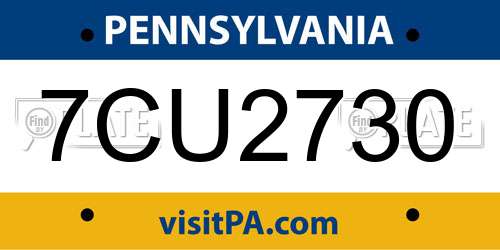 7CU2730 Pennsylvania License Plate