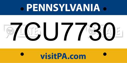 7CU7730 Pennsylvania License Plate