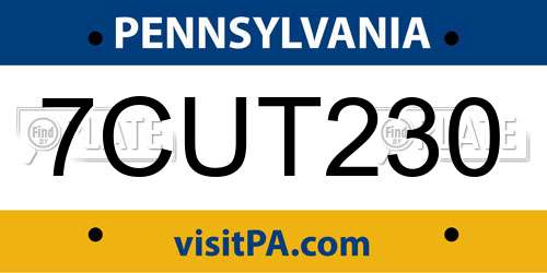 7CUT230 Pennsylvania License Plate