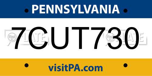 7CUT730 Pennsylvania License Plate