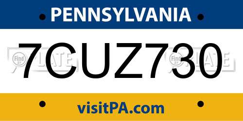 7CUZ730 Pennsylvania License Plate