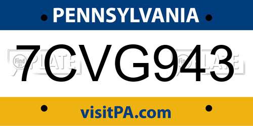 7CVG943 Pennsylvania License Plate