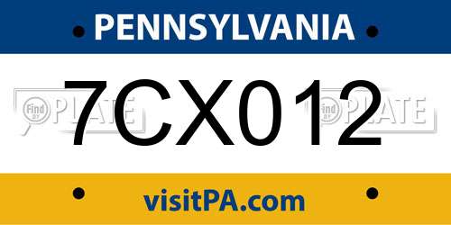 7CX012 Pennsylvania License Plate