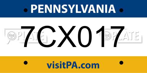 7CX017 Pennsylvania License Plate