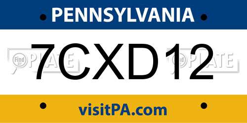 7CXD12 Pennsylvania License Plate