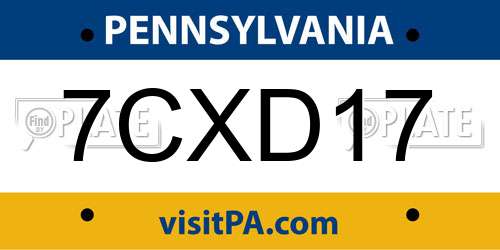 7CXD17 Pennsylvania License Plate