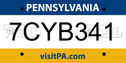 7CYB341 Pennsylvania License Plate