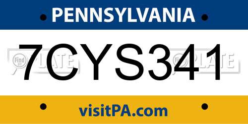 7CYS341 Pennsylvania License Plate