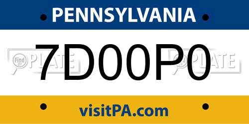 7D00P0 Pennsylvania License Plate