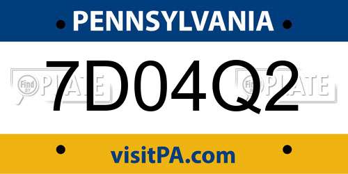 7D04Q2 Pennsylvania License Plate