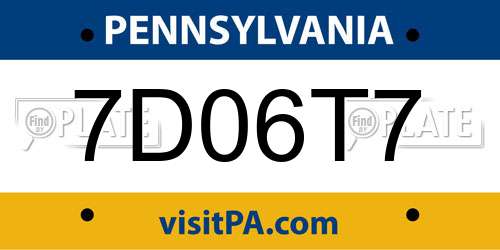 7D06T7 Pennsylvania License Plate
