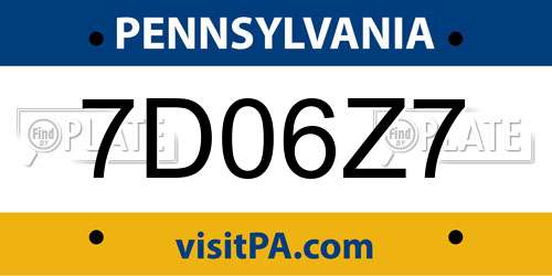 7D06Z7 Pennsylvania License Plate