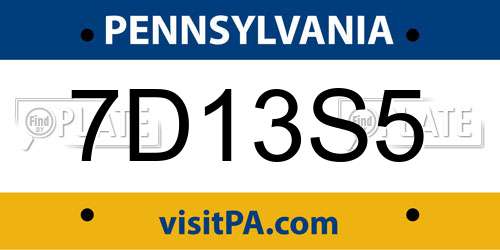7D13S5 Pennsylvania License Plate