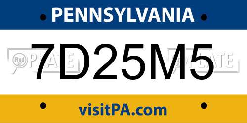 7D25M5 Pennsylvania License Plate