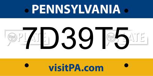 7D39T5 Pennsylvania License Plate