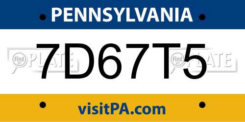 7D67T5 Pennsylvania License Plate