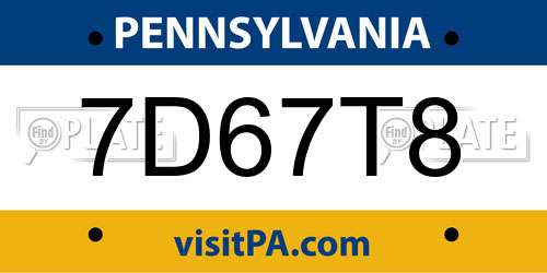 7D67T8 Pennsylvania License Plate
