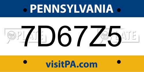 7D67Z5 Pennsylvania License Plate