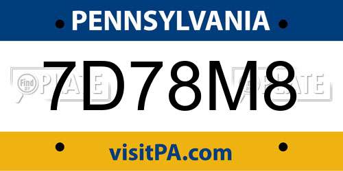 7D78M8 Pennsylvania License Plate