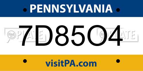 7D85O4 Pennsylvania License Plate