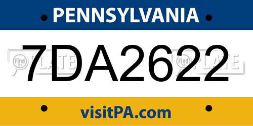 7DA2622 Pennsylvania License Plate