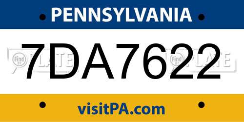7DA7622 Pennsylvania License Plate