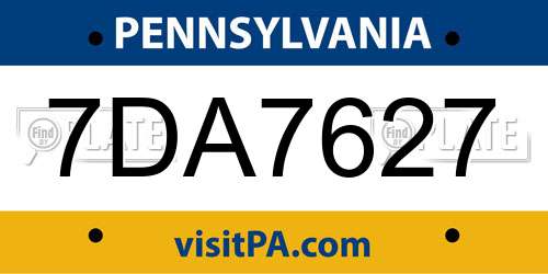 7DA7627 Pennsylvania License Plate