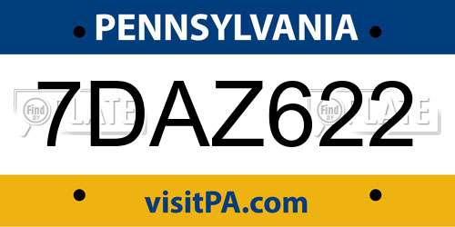 7DAZ622 Pennsylvania License Plate
