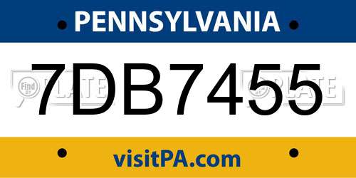 7DB7455 Pennsylvania License Plate