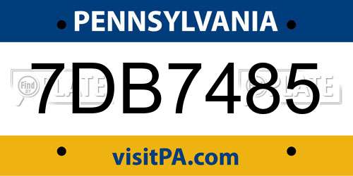 7DB7485 Pennsylvania License Plate
