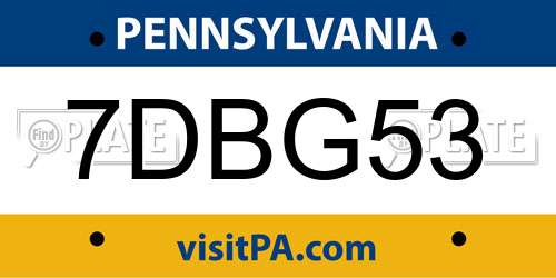 7DBG53 Pennsylvania License Plate