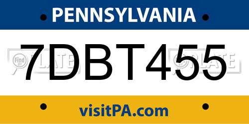 7DBT455 Pennsylvania License Plate