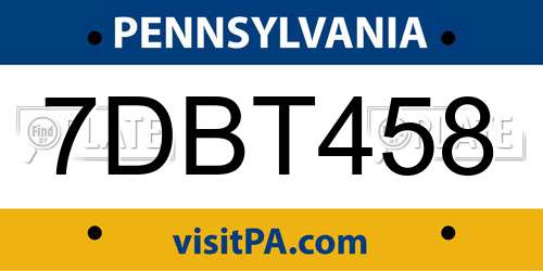 7DBT458 Pennsylvania License Plate