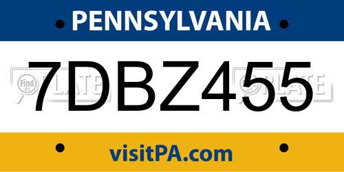 7DBZ455 Pennsylvania License Plate