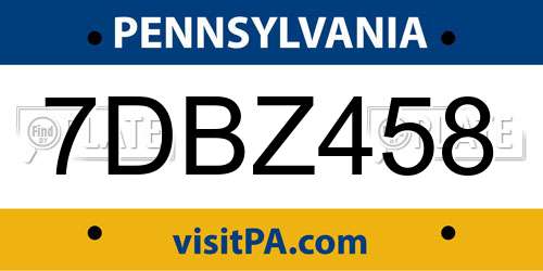 7DBZ458 Pennsylvania License Plate