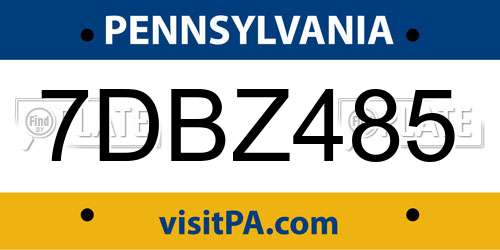7DBZ485 Pennsylvania License Plate