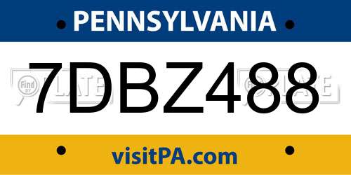 7DBZ488 Pennsylvania License Plate