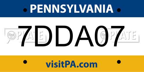 7DDA07 Pennsylvania License Plate