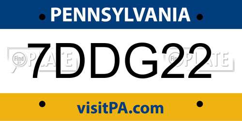 7DDG22 Pennsylvania License Plate