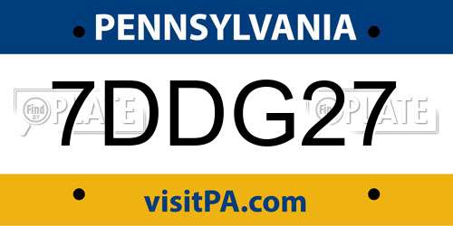 7DDG27 Pennsylvania License Plate