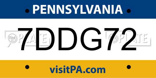 7DDG72 Pennsylvania License Plate