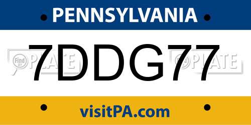 7DDG77 Pennsylvania License Plate