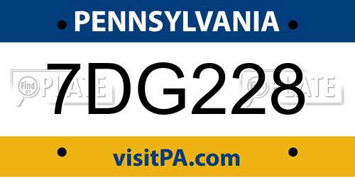 7DG228 Pennsylvania License Plate