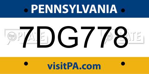 7DG778 Pennsylvania License Plate