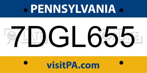 7DGL655 Pennsylvania License Plate