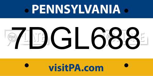7DGL688 Pennsylvania License Plate